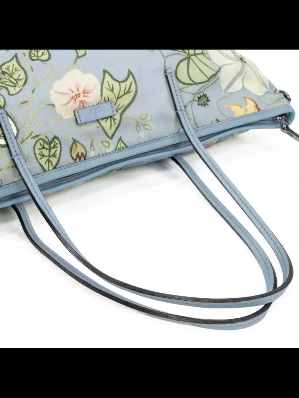 Gucci Light Blue Floral Embroidered Tote